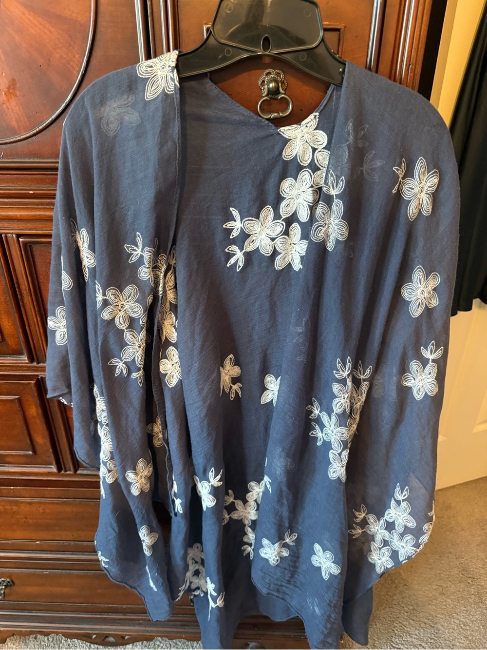Navy Floral With White Embroidered Flowers Wrap